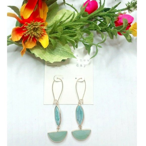A New Day Semi-Precious Stone Aventurine Malachite Glass Drop Earrings Green NEW - Picture 1 of 4